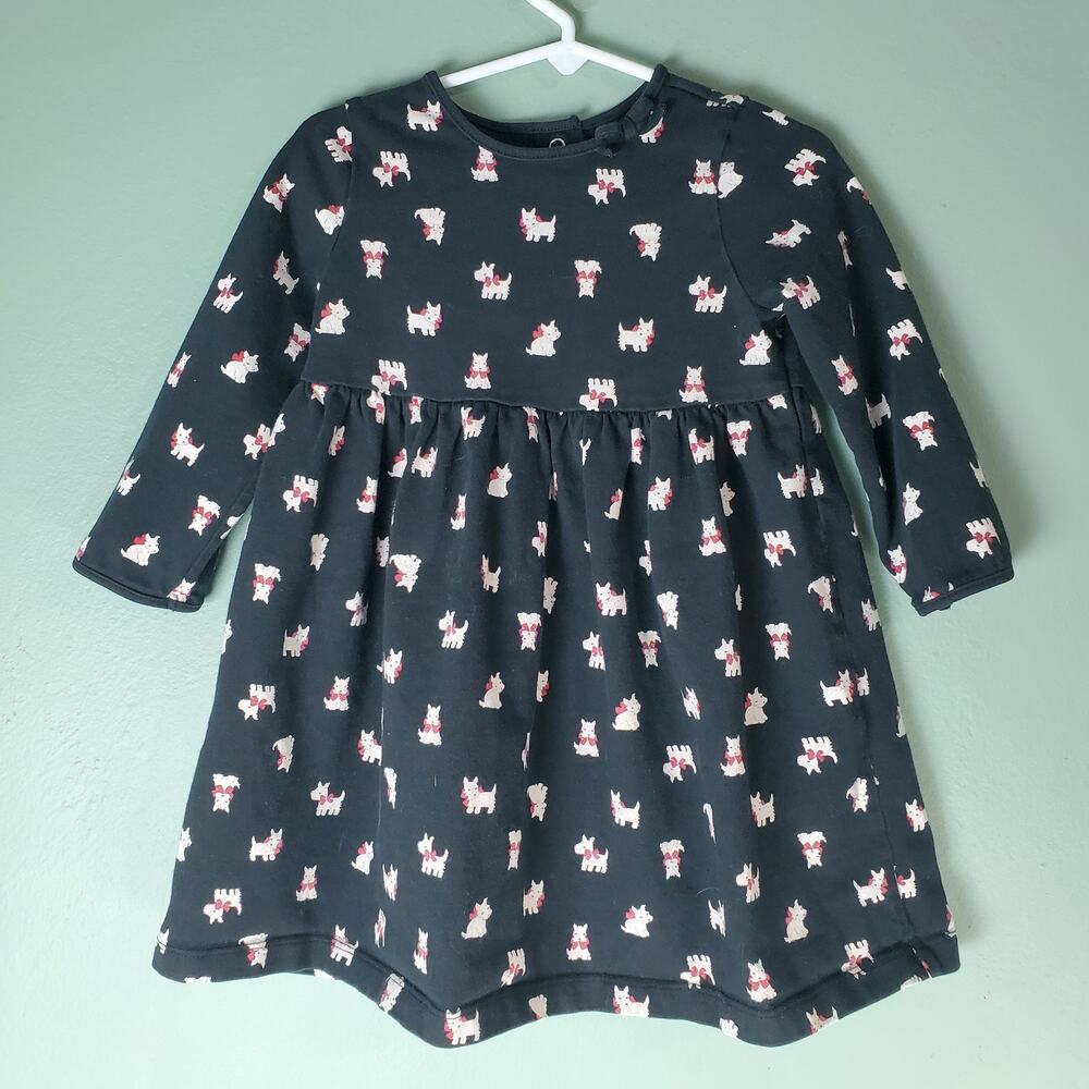 Gymboree Outlet Holiday Friends Toddler Girl Black Dog Long Sleeve Dress Size 2T